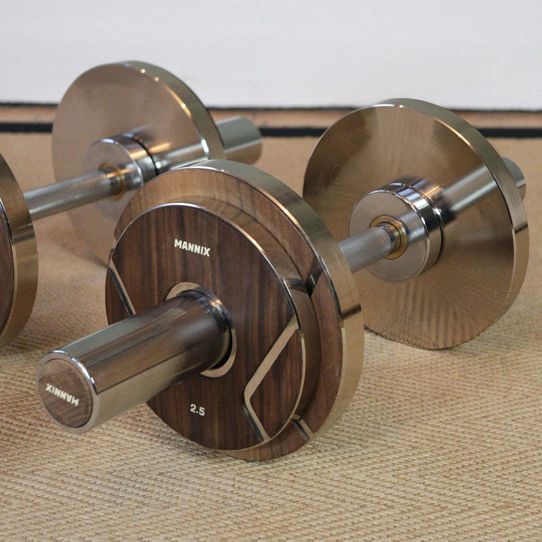 Bicep Curl Short Bar Walnut Weight Plate & Bar Set - 20kg to 50kg - Mannix Sports