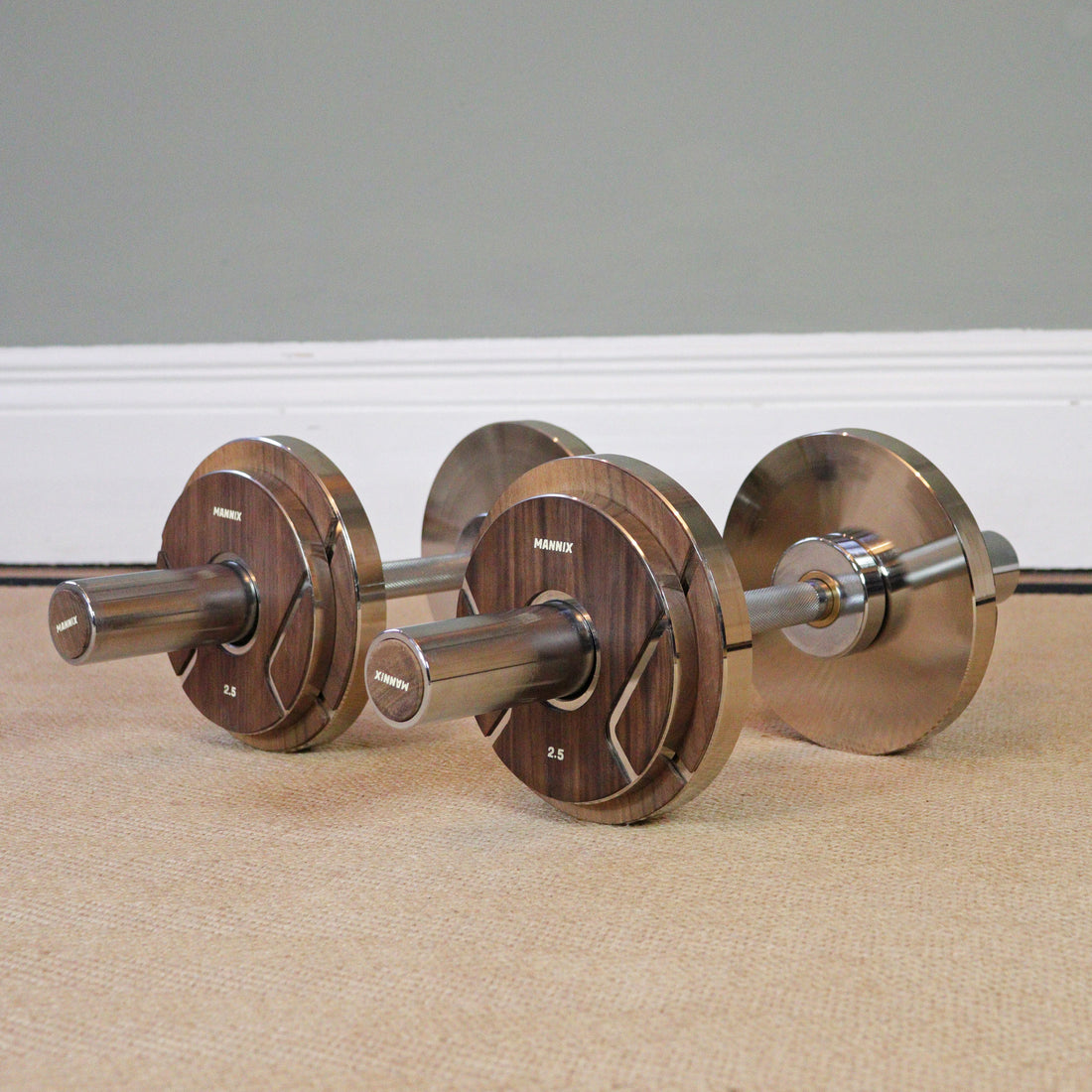 Bicep Curl Short Bar Walnut Weight Plate & Bar Set - 20kg to 50kg - Mannix Sports