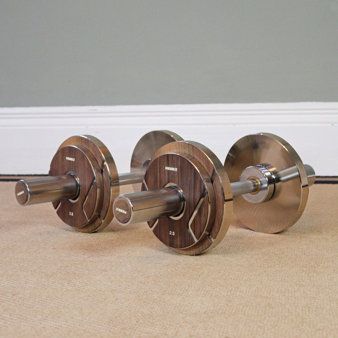 Bicep Curl Short Bar Walnut Weight Plate & Bar Set - 20kg to 50kg