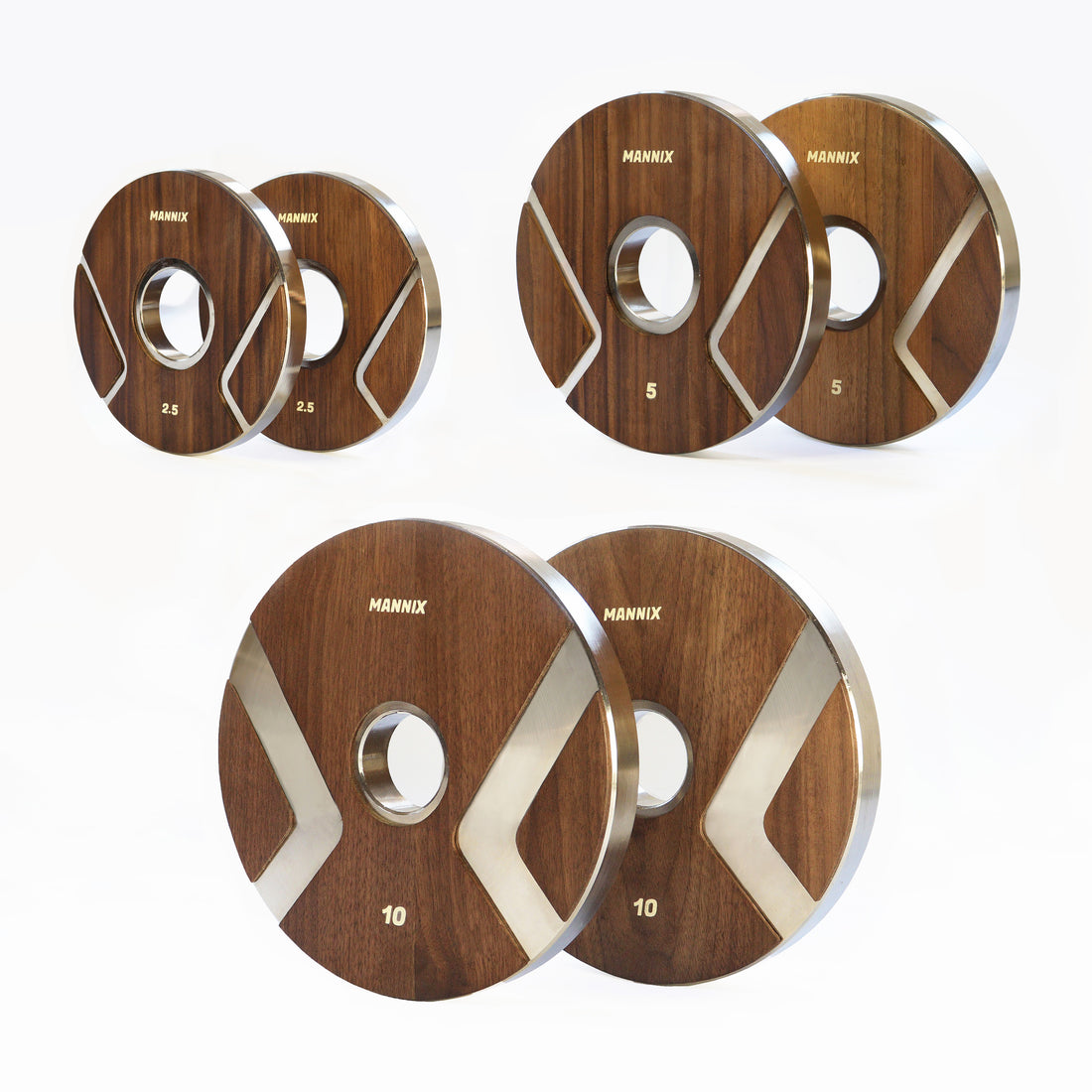 Mannix Sports Walnut-Faced Nickel Plated Weight Plate Sets - 2.5kg 5kg 10kg Pairs