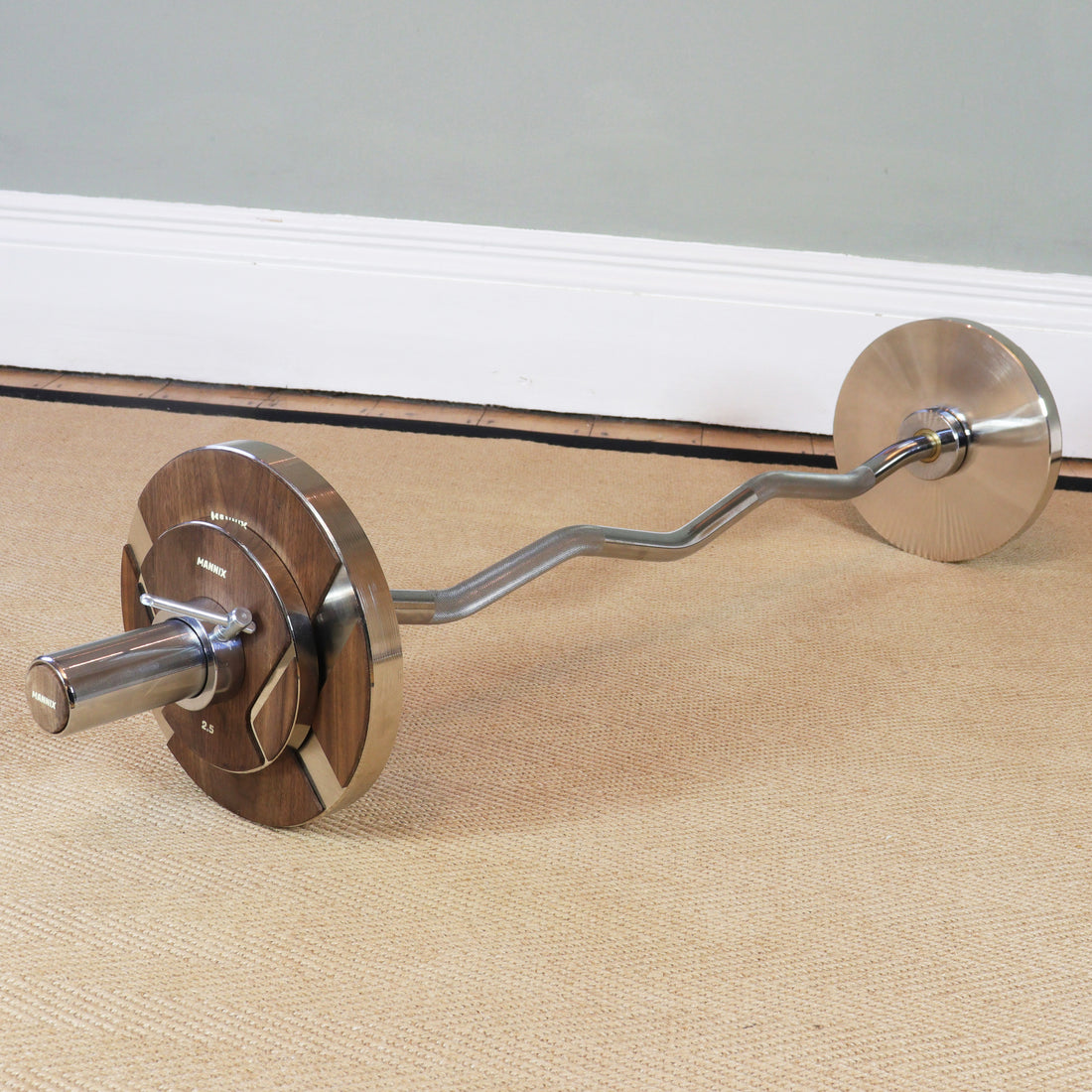 EZ Curl Walnut Weight Plate & Bar Set - 10kg to 60kg - Mannix Sports